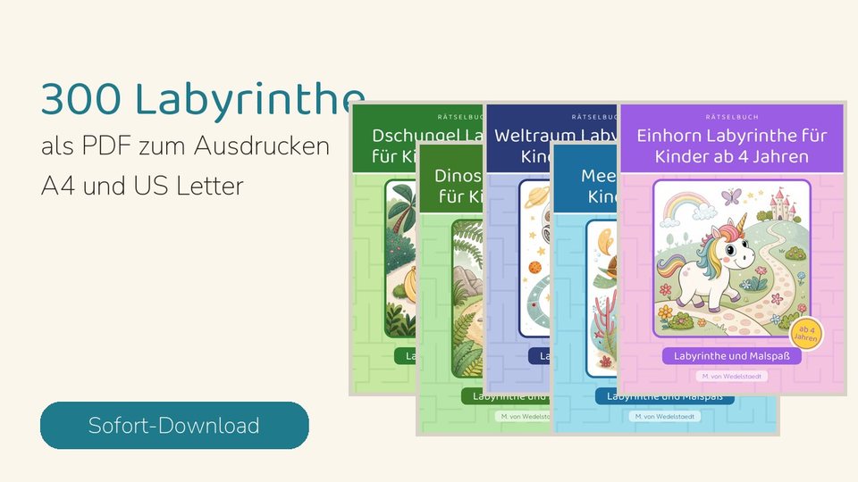 Labyrinth-Paket: 300 Labyrinthe zum Ausdrucken, 5 Themen