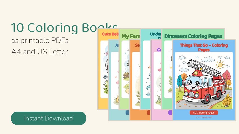 Coloring Book Bundle Ages 3-6: 10 Books Animals, Ocean, Dinos, Vehicles
