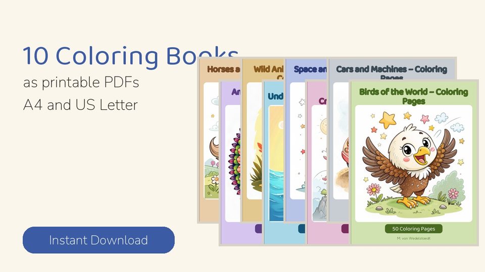 Coloring Book Bundle Ages 6-10: 10 Books Horses, Mandalas, Dragons, Space, Knights