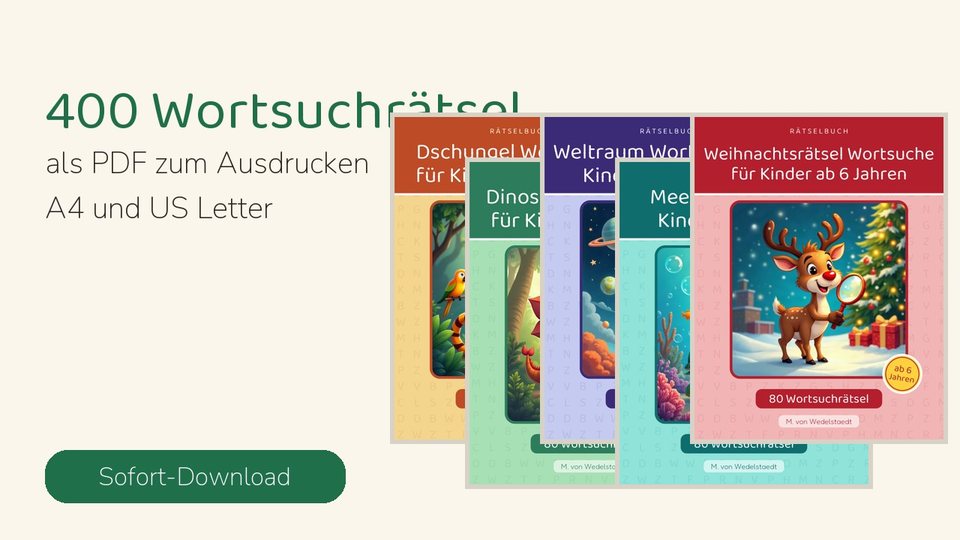 Wortsuche-Paket: 400 Wortsuchrätsel zum Ausdrucken, 5 Themen